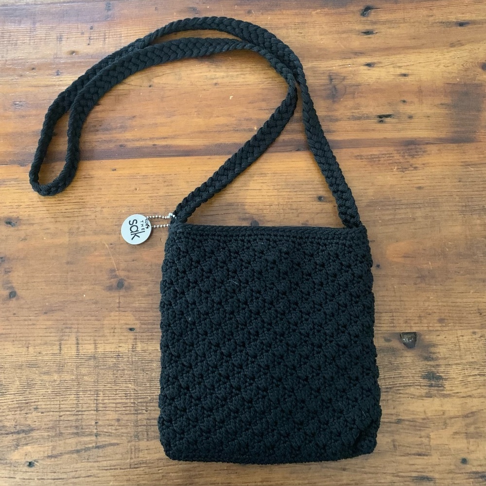 The Sak Black Crochet Small Mini Crossbody Bag Black